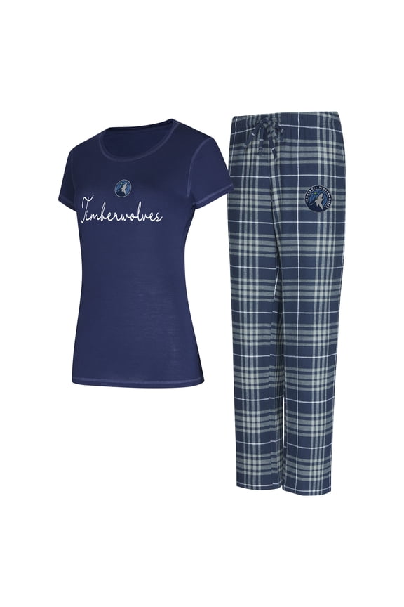 Women's Concepts Sport Navy/Gray Minnesota Timberwolves Vector Top & Flannel Pants Sleep Set