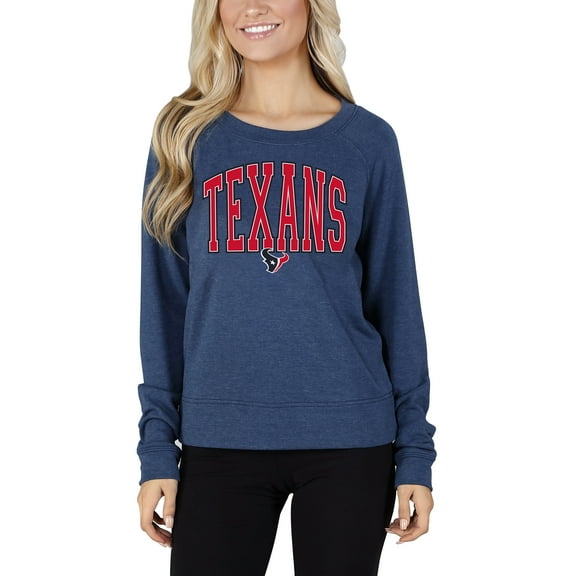 Women's Concepts Sport Navy Houston Texans Mainstream Terry Tri-Blend Long Sleeve Top