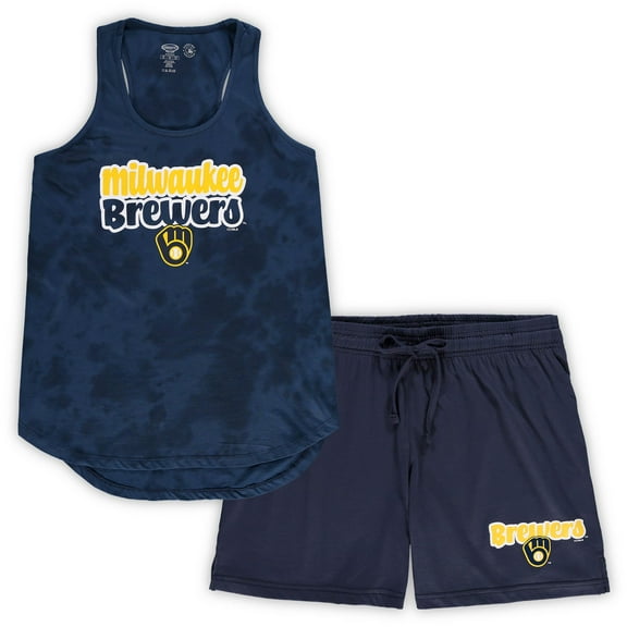 Women's Concepts Sport Navy Milwaukee Brewers Plus Size Cloud Tank Top & Shorts Sleep Set