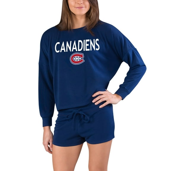 Women's Concepts Sport Navy Montreal Canadiens Gather Long Sleeve Top & Shorts Set