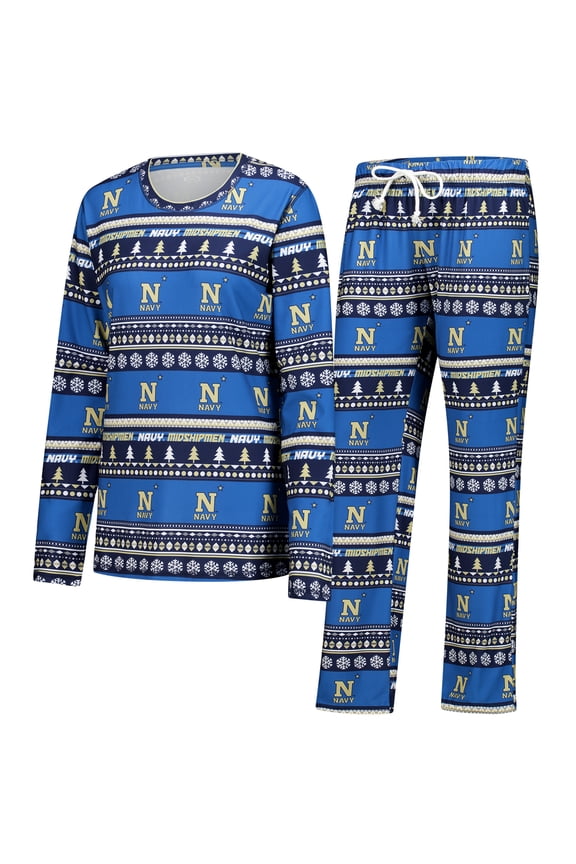 Women's Concepts Sport Navy Navy Midshipmen Ugly Sweater Holiday Long Sleeve Top & Pants Sleep Set
