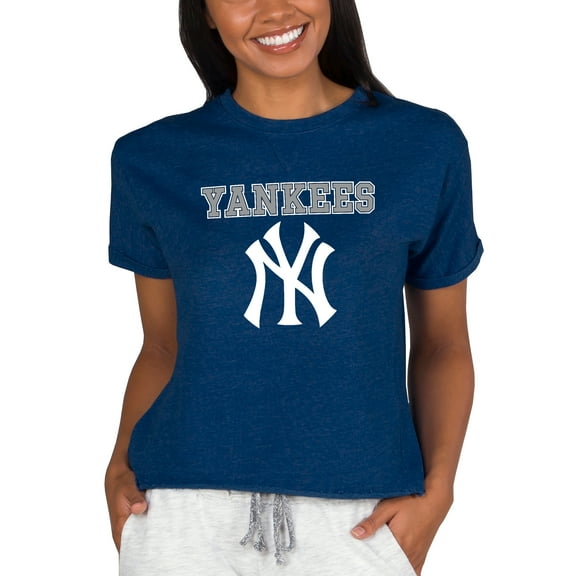 Women's Concepts Sport  Navy New York Yankees Tri-Blend Mainstream Terry Short Sleeve Sweatshirt Top