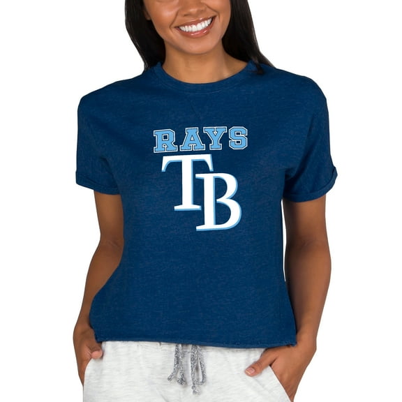 Women's Concepts Sport  Navy Tampa Bay Rays Tri-Blend Mainstream Terry Short Sleeve Sweatshirt Top