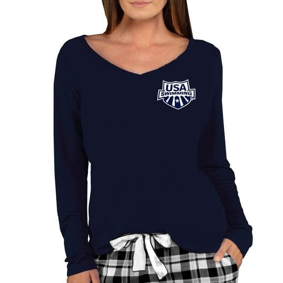 Women's Concepts Sport Navy USA Swimming Marathon Long Sleeve V-Neck Top