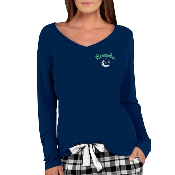 Women's Concepts Sport Navy Vancouver Canucks Marathon Knit Long Sleeve V-Neck Top