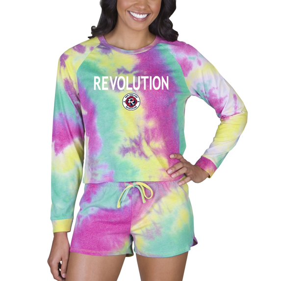 Women's Concepts Sport New England Revolution Velodrome Tie-Dye Long Sleeve Top & Shorts Set