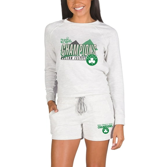 Women's Concepts Sport Oatmeal Boston Celtics 2024 NBA Finals Champions Mainstream Tri-Blend Long Sleeve Top & Shorts