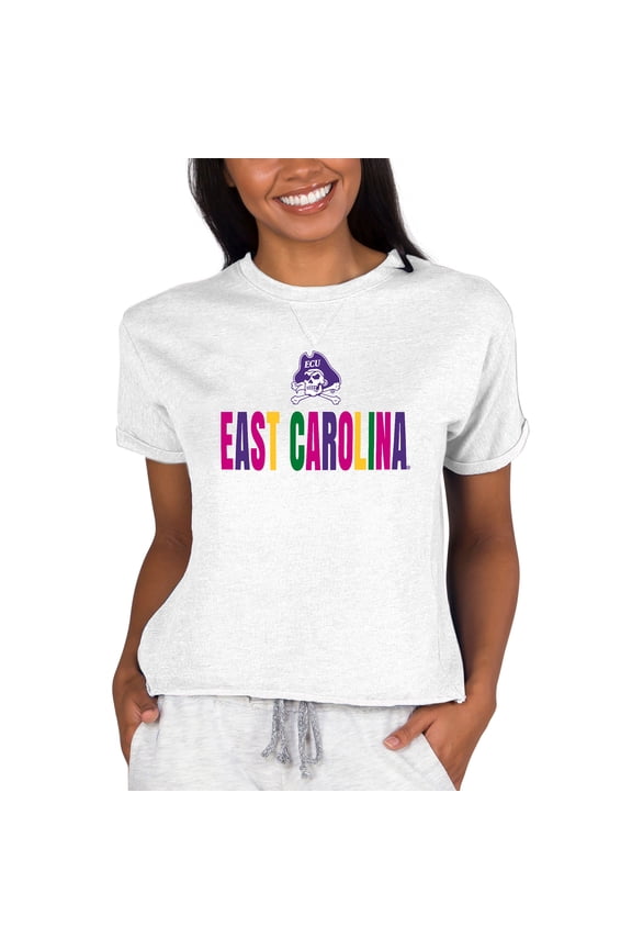 Women's Concepts Sport Oatmeal ECU Pirates Tri-Blend Mainstream Terry Short Sleeve Sweatshirt Top