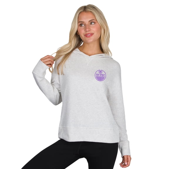 Women's Concepts Sport Oatmeal Edmonton Oilers Hockey Fights Cancer Mainstream French Terry Tri-Blend Hoodie