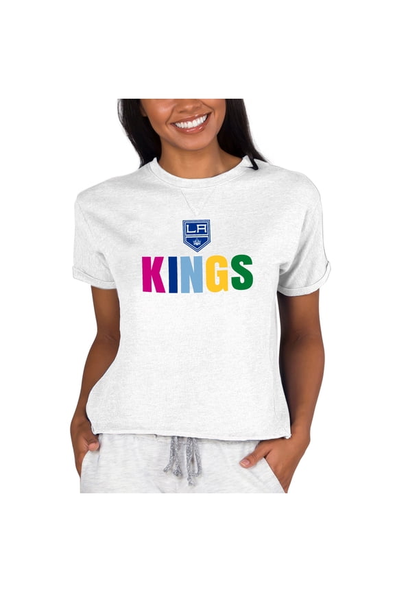 Women's Concepts Sport Oatmeal Los Angeles Kings Tri-Blend Mainstream Terry Short Sleeve Sweatshirt Top