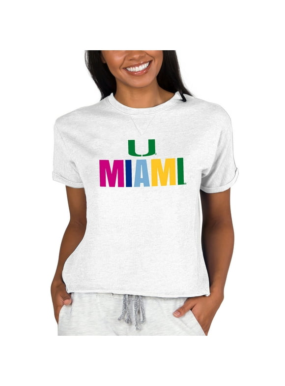 Women's Concepts Sport Oatmeal Miami Hurricanes Tri-Blend Mainstream Terry Short Sleeve Sweatshirt Top