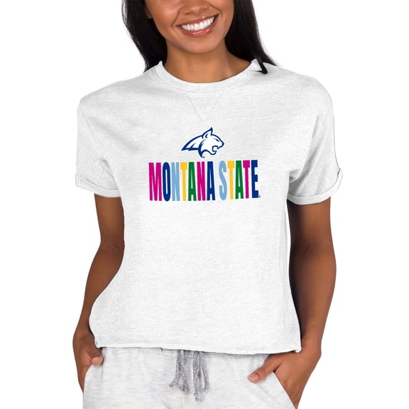 Women's Concepts Sport Oatmeal Montana State Bobcats Tri-Blend Mainstream Terry Short Sleeve Sweatshirt Top