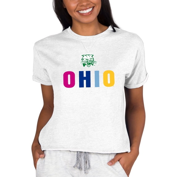 Women's Concepts Sport Oatmeal Ohio Bobcats Tri-Blend Mainstream Terry Short Sleeve Sweatshirt Top