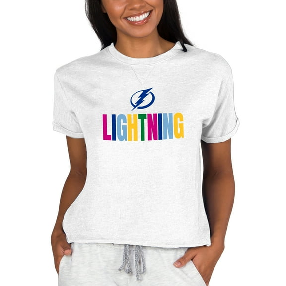 Women's Concepts Sport Oatmeal Tampa Bay Lightning Tri-Blend Mainstream Terry Short Sleeve Sweatshirt Top