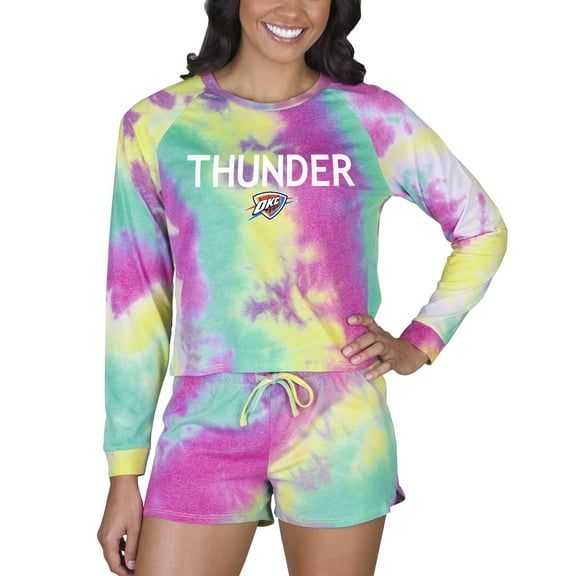 Women's Concepts Sport Oklahoma City Thunder Velodrome Tie-Dye Long Sleeve Top & Shorts Set