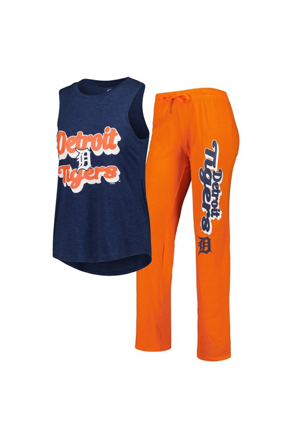 Women's Concepts Sport Orange/Navy Detroit Tigers Wordmark Meter Muscle Tank Top & Pants Sleep Set