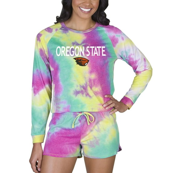 Women's Concepts Sport Oregon State Beavers Velodrome Tie-Dye Long Sleeve Top & Shorts Set