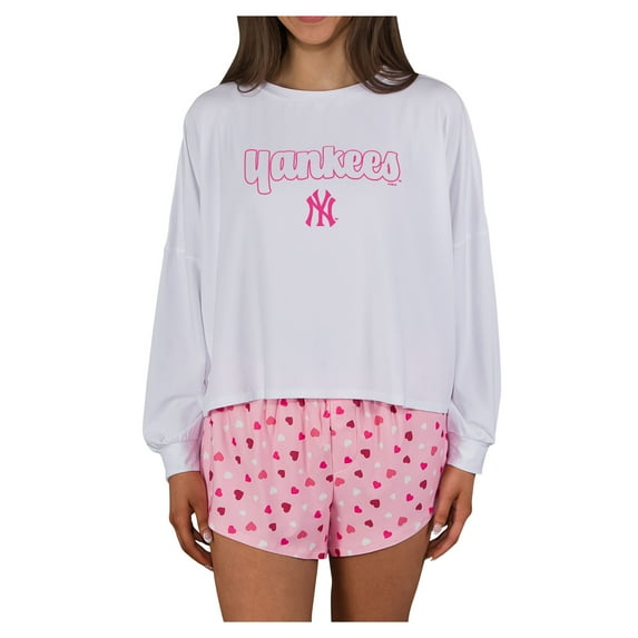 Women's Concepts Sport Pink New York Yankees Lyric Knit Long Sleeve Top & Short Set