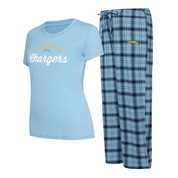 Women's Concepts Sport Powder Blue/Navy Los Angeles Chargers Arctic Top & Flannel Pants Sleep Set