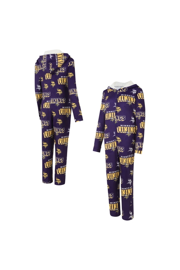 Women's Concepts Sport Purple Minnesota Vikings Roadway Allover Print Microfleece Full-Zip Union Suit