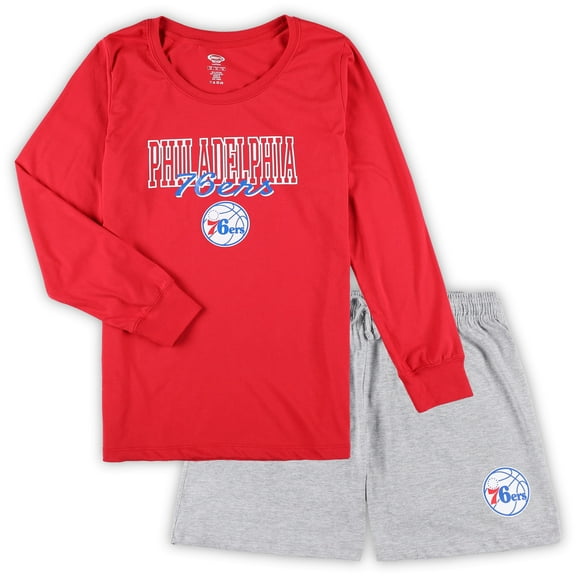 Women's Concepts Sport Red/Heather Gray Philadelphia 76ers Plus Size Long Sleeve Top and Shorts Sleep Set