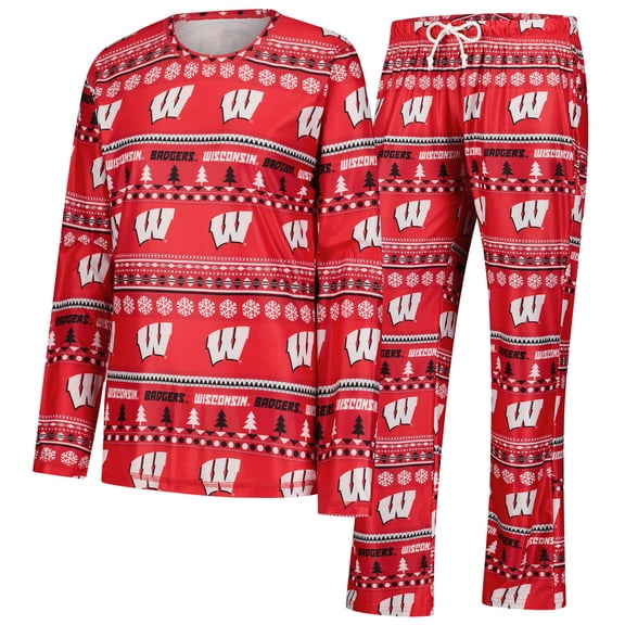 Women's Concepts Sport Red Wisconsin Badgers Holiday Long Sleeve Top and Pants Sleep Set