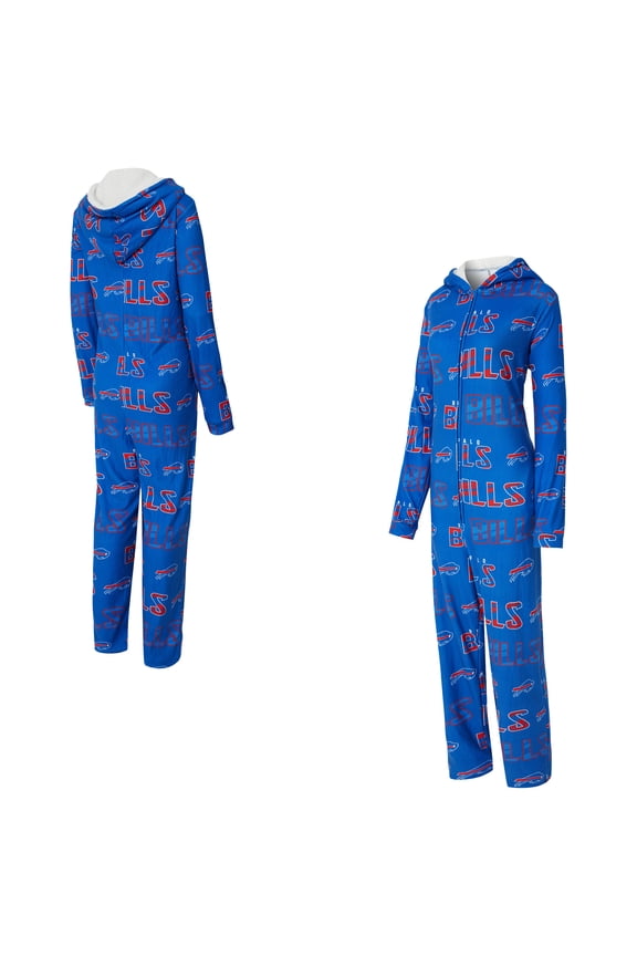 Women's Concepts Sport Royal Buffalo Bills Roadway Allover Print Microfleece Full-Zip Union Suit