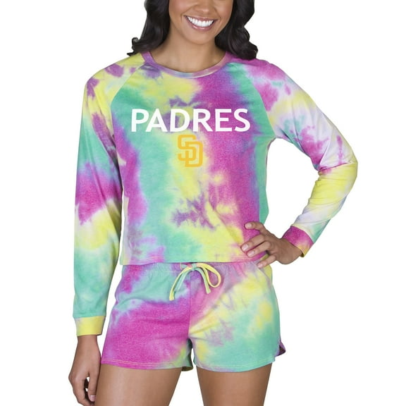 Women's Concepts Sport San Diego Padres Velodrome Tie-Dye Long Sleeve Top & Shorts Set
