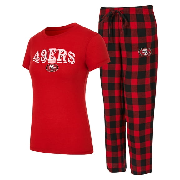 Women's-Concepts Sport  Scarlet/Black San Francisco 49ers Avondale T-Shirt & Pants Flannel PJ Set