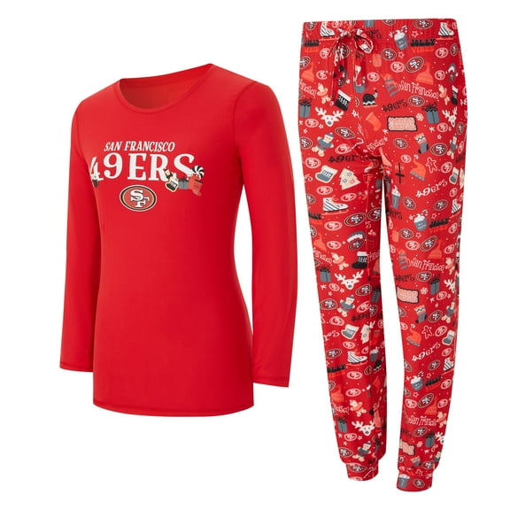 Women's Concepts Sport Scarlet San Francisco 49ers Chesnut Long Sleeve T-Shirt and Pant Sleep Set