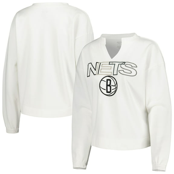 Women's Concepts Sport  White Brooklyn Nets Sunray Notch Neck Long Sleeve Top