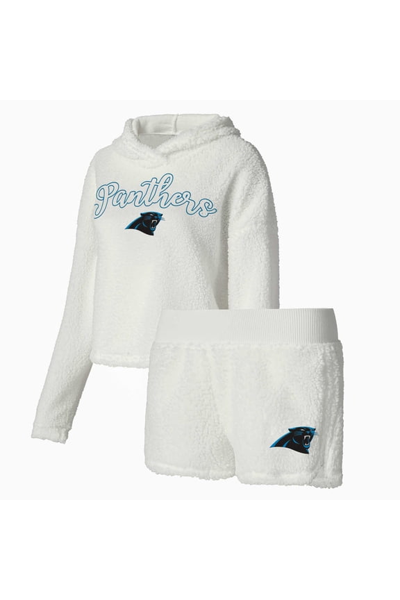 Women's Concepts Sport  White Carolina Panthers Fluffy Pullover Sweatshirt & Shorts Sleep Set
