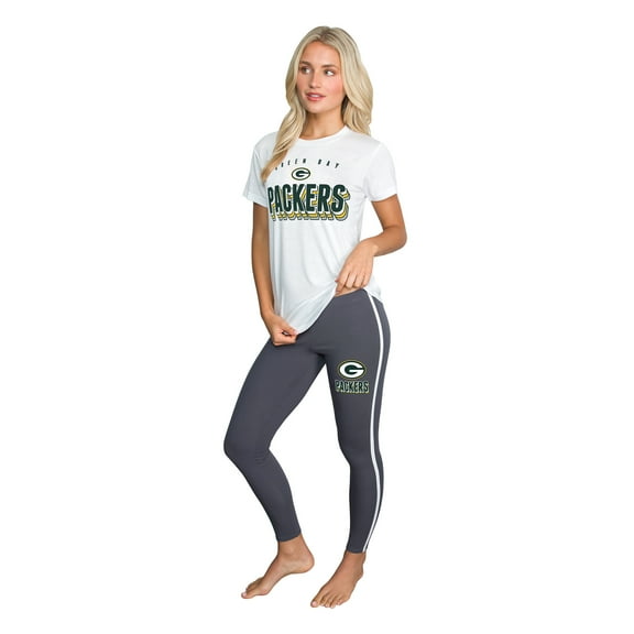 Women's Concepts Sport White/Charcoal Green Bay Packers Sonata Short Sleeve Top & Leggings Set