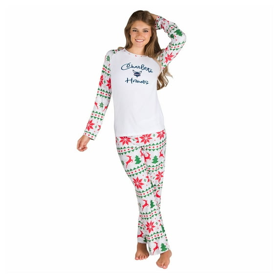 Women's Concepts Sport White Charlotte Hornets Tidings All-Over Print Knit Long Sleeve Top & Pants Set