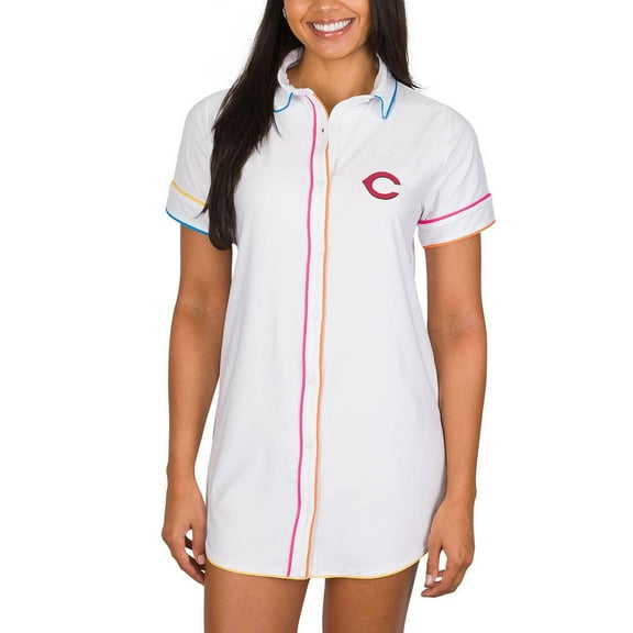 Women's Concepts Sport White Cincinnati Reds Flutter Knit Button-Up Nightshirt