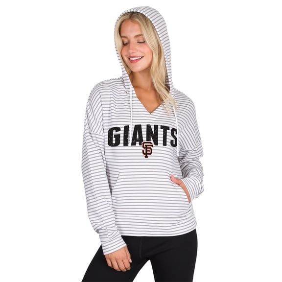 Women's Concepts Sport White/Gray San Francisco Giants Liftoff Striped V-Neck Hoodie