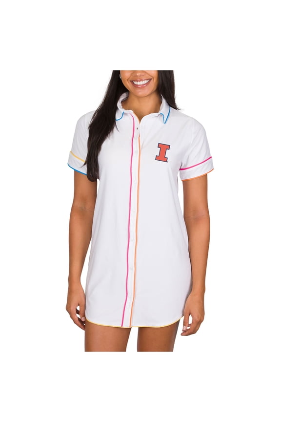 Women's Concepts Sport White Illinois Fighting Illini Flutter Knit Button-Up Nightshirt