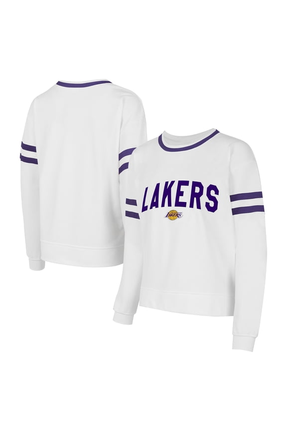 Women's Concepts Sport White Los Angeles Lakers Borough Pullover Sweatshirt
