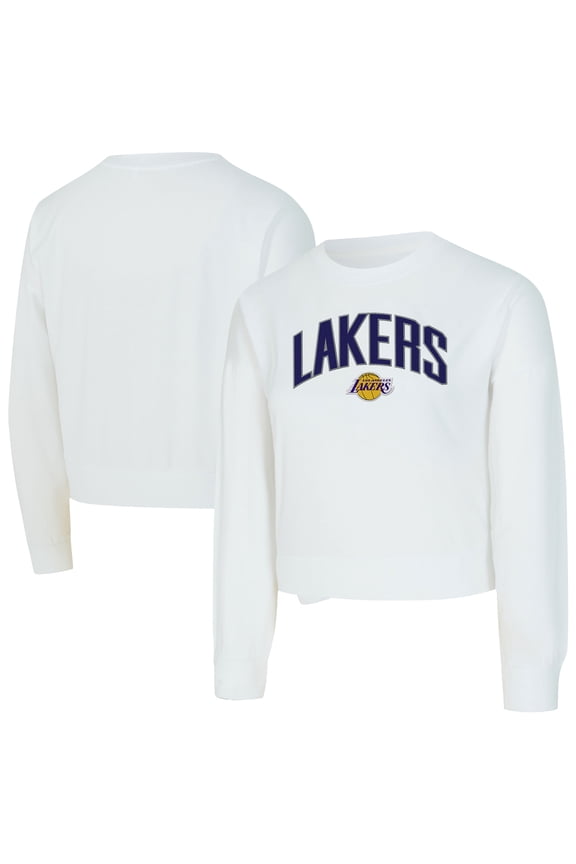 Women's Concepts Sport  White Los Angeles Lakers Laney Chenille Cropped Long Sleeve T-Shirt