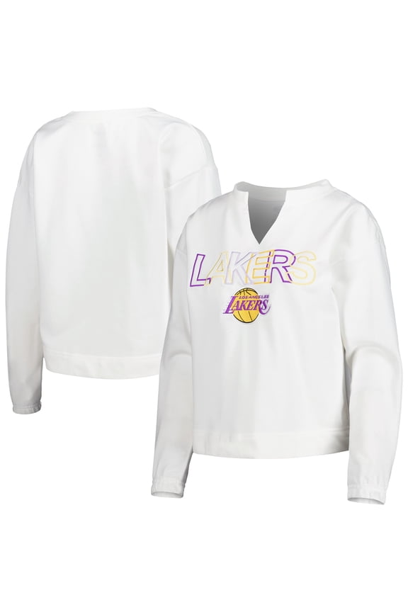 Women's Concepts Sport White Los Angeles Lakers Sunray Notch Neck Long Sleeve Top