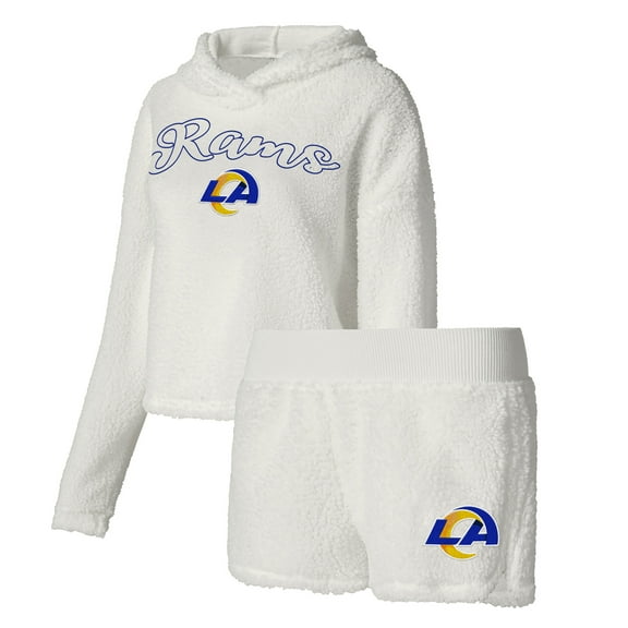 Women's Concepts Sport White Los Angeles Rams Fluffy Pullover Sweatshirt & Shorts Sleep Set