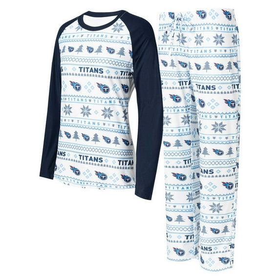Women's Concepts Sport White/Navy Tennessee Titans Tinsel-Raglan Long Sleeve T-Shirt & Pants Sleep Set