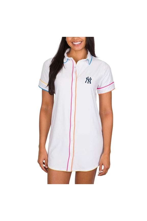 Women's Concepts Sport White New York Yankees Flutter Knit Button-Up Nightshirt