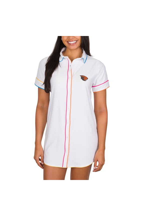 Women's Concepts Sport White Oregon State Beavers Flutter Knit Button-Up Nightshirt