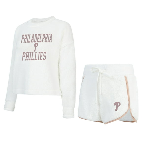 Women's Concepts Sport White Philadelphia Phillies Painter Sherpa Long Sleeve Top & Short Set