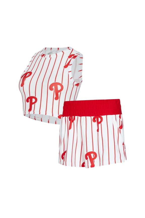Women's-Concepts Sport White Philadelphia Phillies Pinstripe Record Tank & Short Set