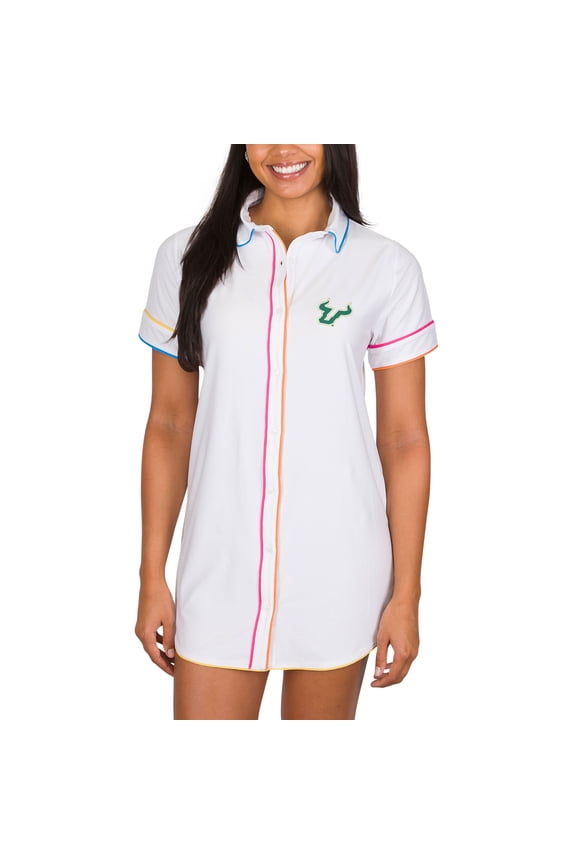 Women's Concepts Sport White South Florida Bulls Flutter Knit Button-Up Nightshirt