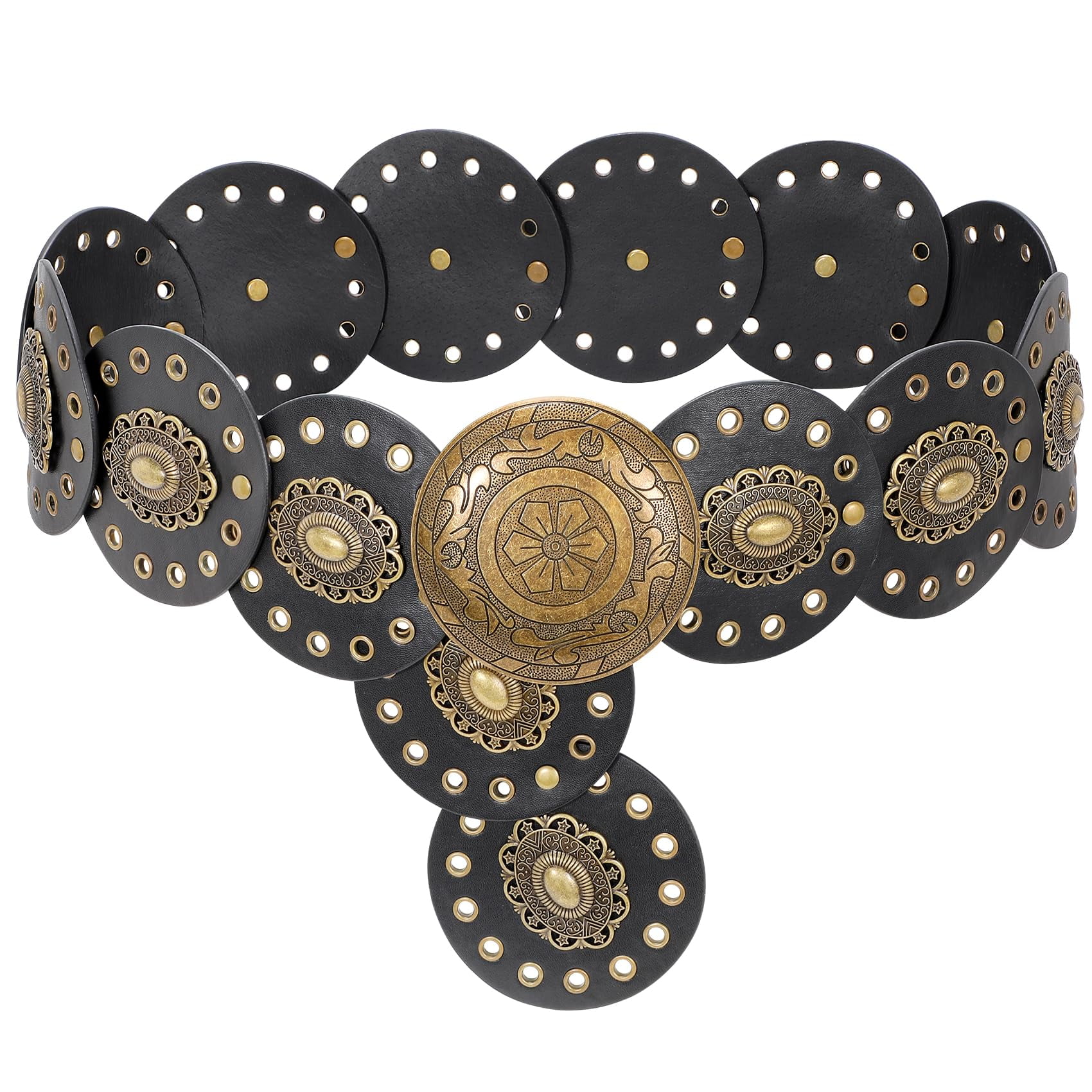 Western Faux Leather Wide Disc Concho Belt Cowgirl Boho Cowboy Waist Belt Women main image 3