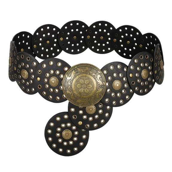 Women's Concho Disc Belt Western Cowboy Cowgirl Wide Leather Boho Country Waist Belts for Dress Jeans