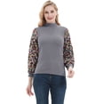 thumbnail image 1 of Women's Confetti Sequin Balloon Long Sleeve Mock Neck Pullover Sweatshirt, Grey, Medium, 1 of 5